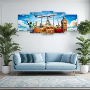 World Travel Landmarks Wall Art – 5 Piece Canvas Set (16x40 inches)