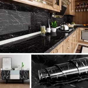 Self Adhesive Black Marble Sheet For Kitchen